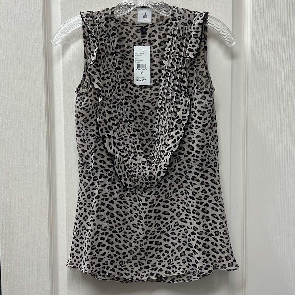 NWT CAbi Flutter Blouse Cheetah XS